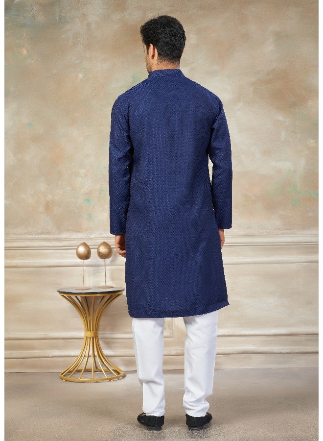 OUTLUK Navy Blue Cotton Kurta Pajama for Men - Image 2
